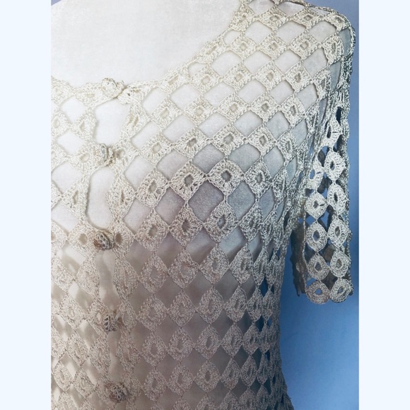 Anthropologie open knit crochet button up cardigan - Picture 2 of 6